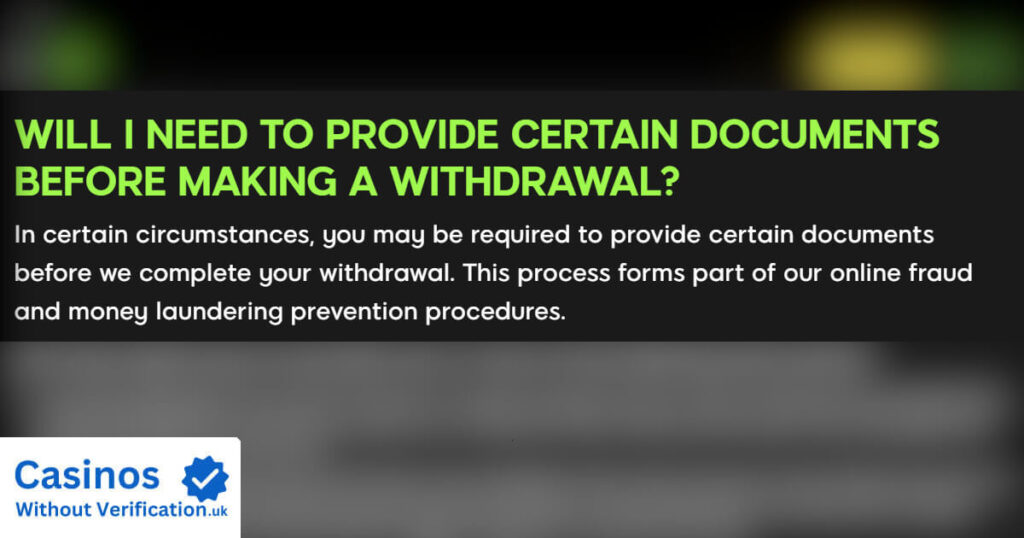 Casino without verification - Withdrawal documents